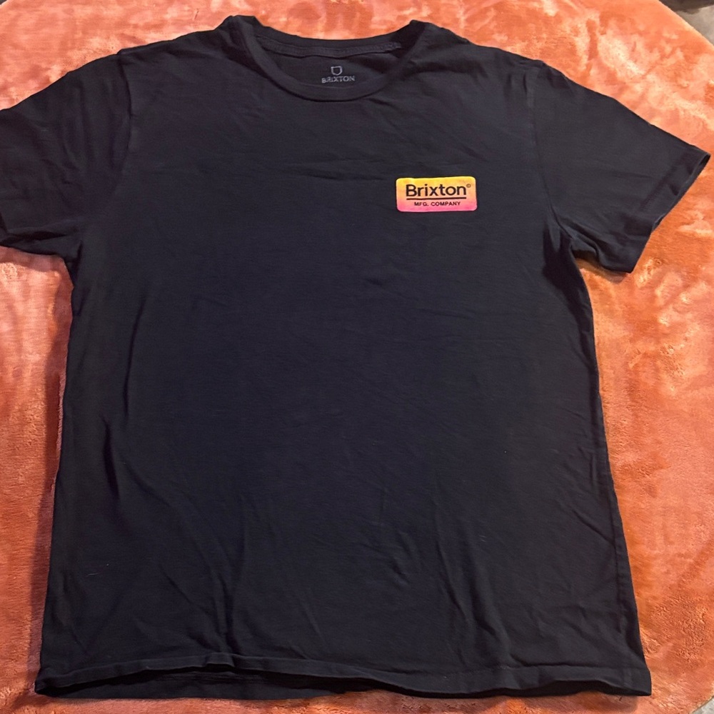 Brixton Black Short-Sleeve Tee with Yellow-Pink Logo Patch